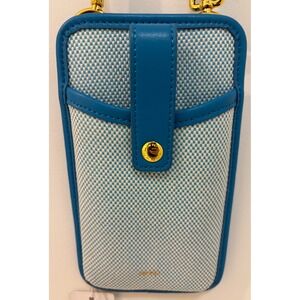 JW PEI Cell Phone Crossbody Bag Turquoise Woven‎ Vegan Leather Mini Wallet